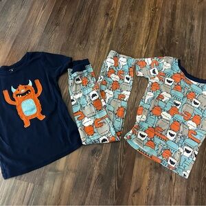 Carter's Navy and Orange Monster Pajama 3 piece Set